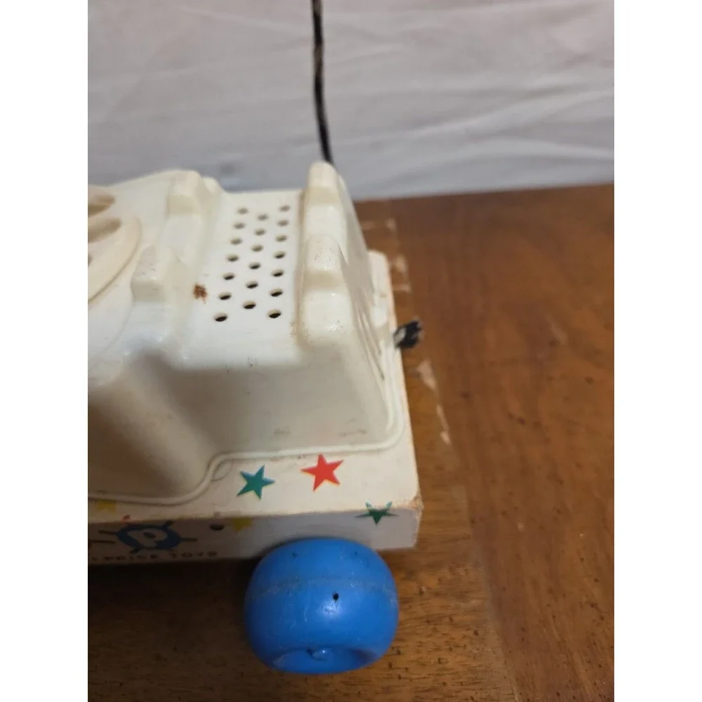 Fisher Price Chatter Telephone #747 1961 Wooden Base Rotary Dial Pull Toy Vintag
